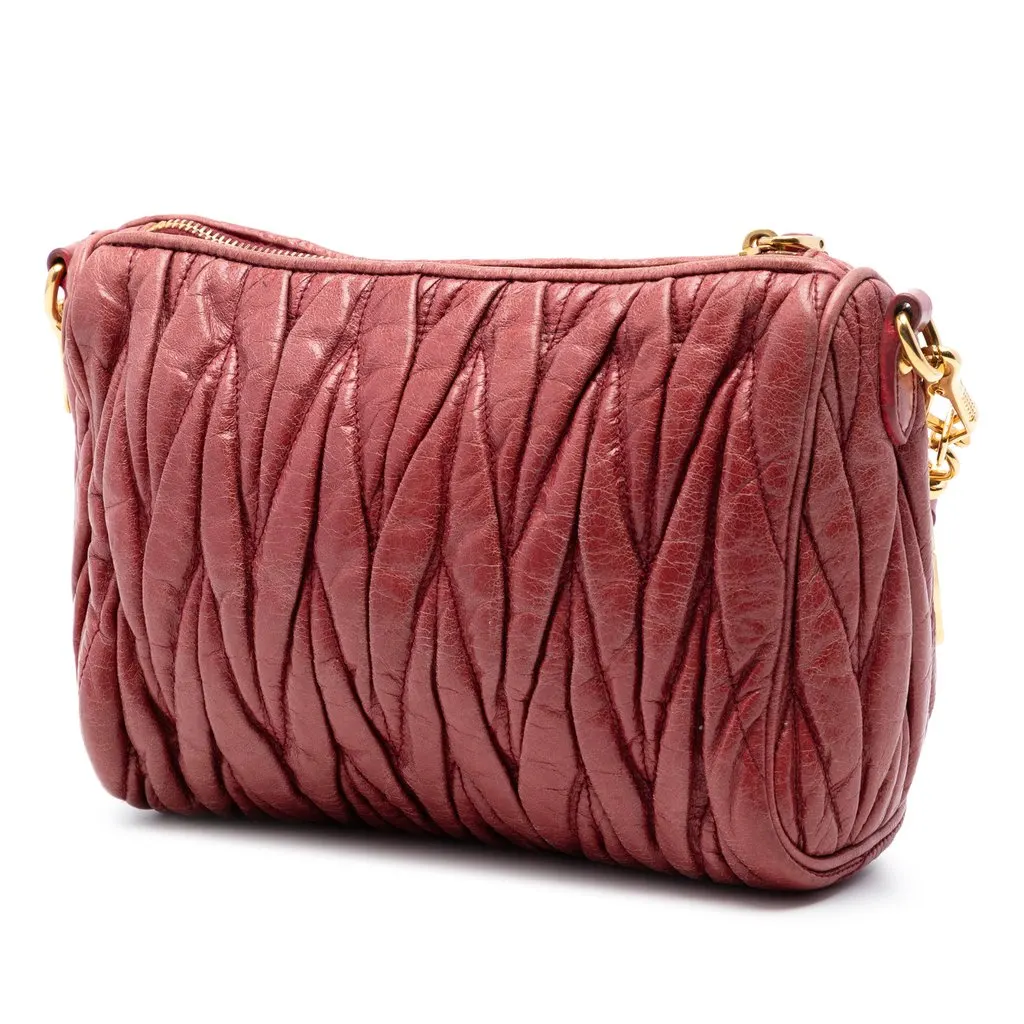 Miu Miu Matelasse Leather Shoulder Bag Red Leather Very good - Back View