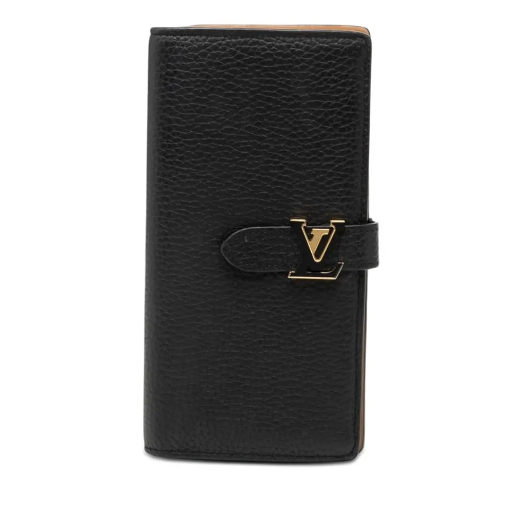 Louis Vuitton Taurillon Capucine Vertical Wallet Black Leather Good - Front View