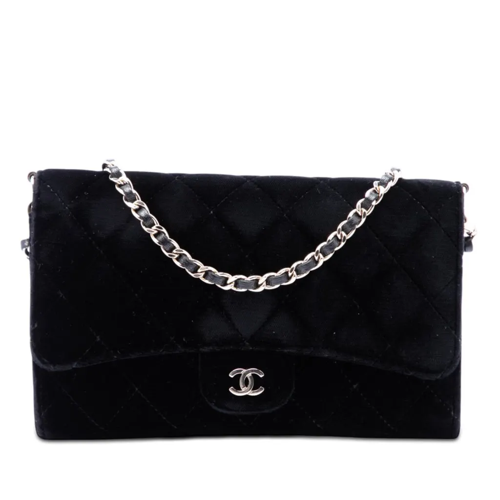 Chanel CC Quilted Velvet Wallet on Removable Chain Black Very good - Front View