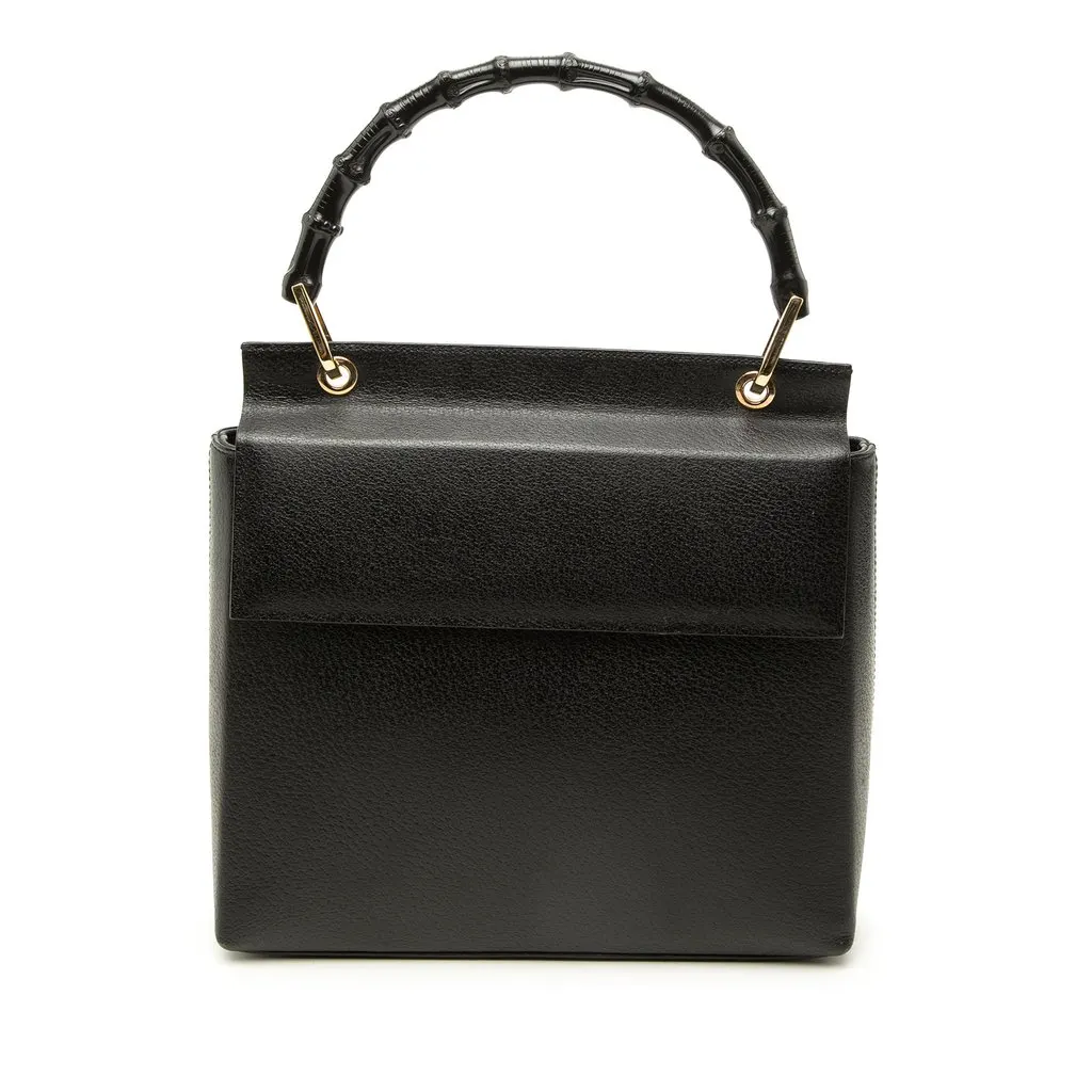 Gucci Calfskin Bamboo Handbag Black Leather Good - Front View
