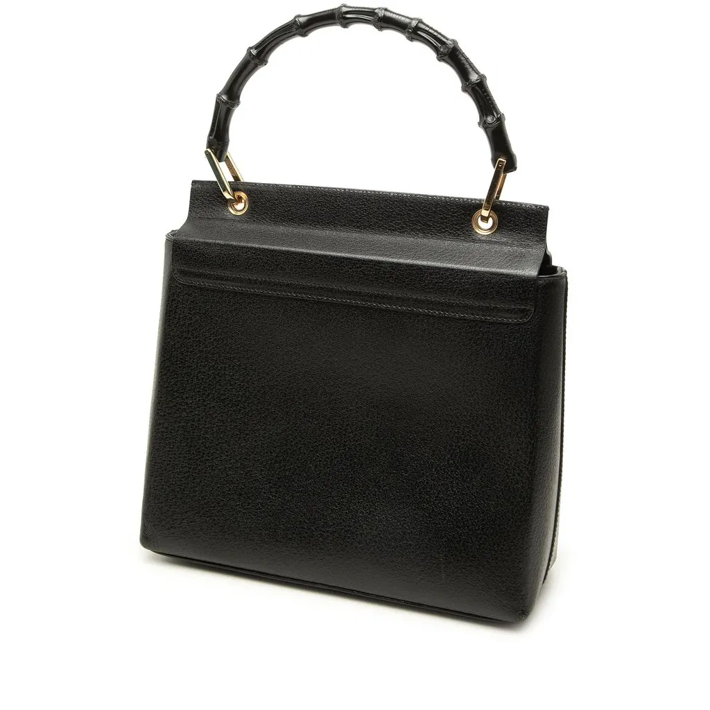 Gucci Calfskin Bamboo Handbag Black Leather Good - Back View
