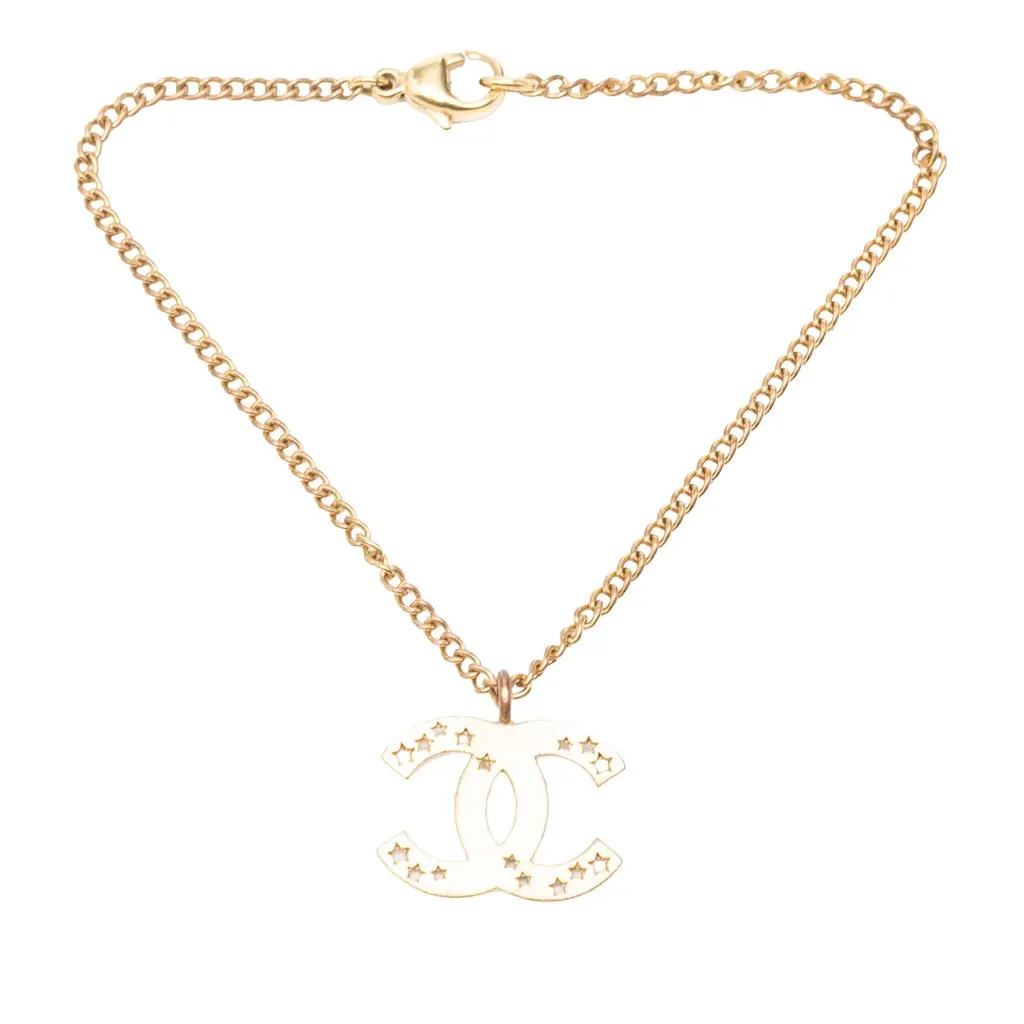 Chanel CC Gold Plated Star Cutout Pendant Necklace Gold Metal Very good - Front View