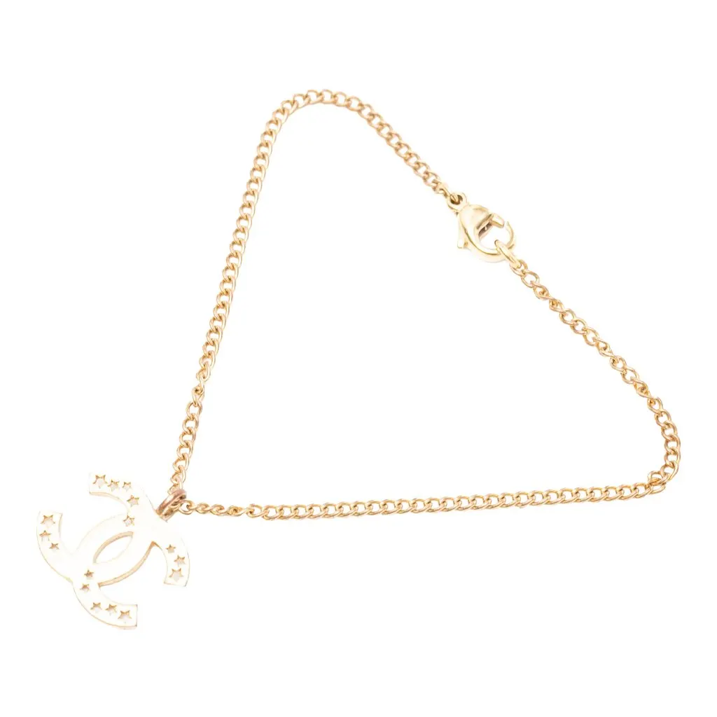 Chanel CC Gold Plated Star Cutout Pendant Necklace Gold Metal Very good - Back View