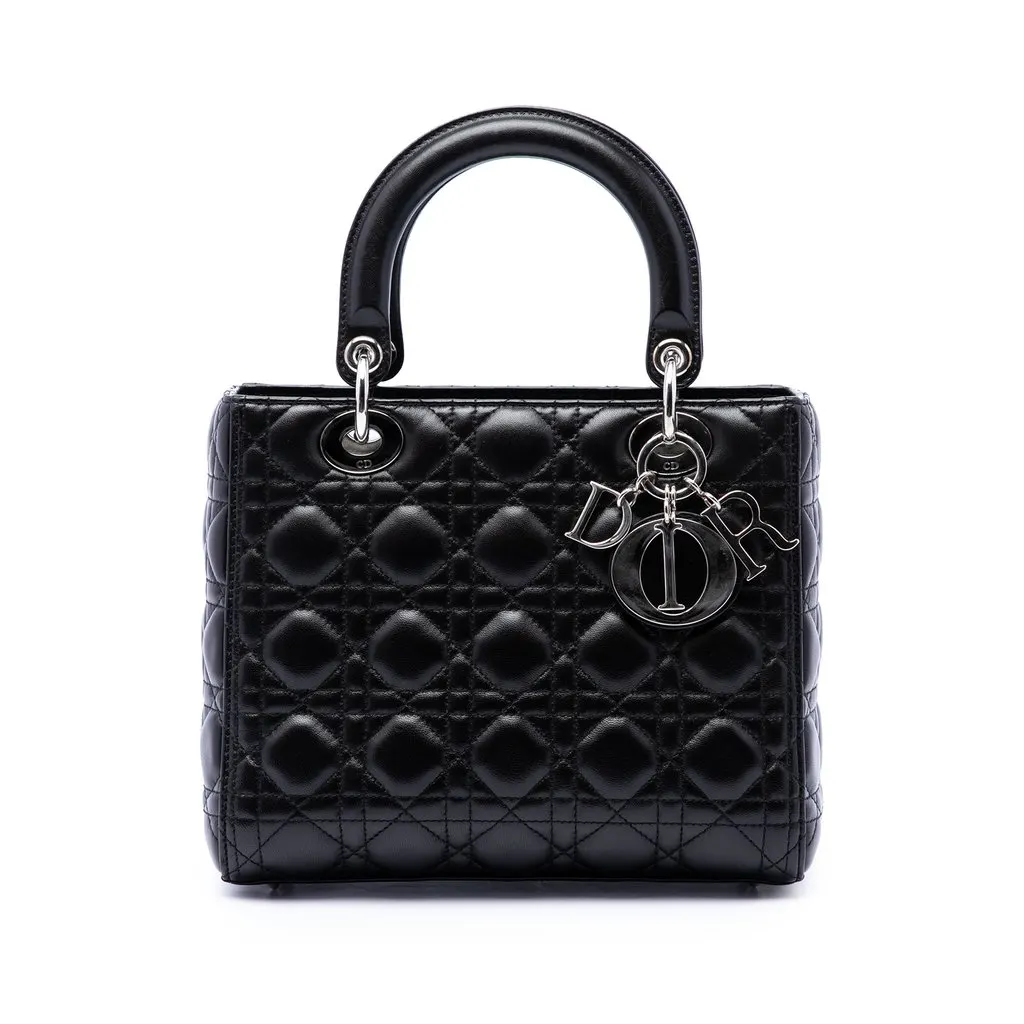 Dior Medium Lambskin Cannage Lady Dior Black Leather Very good - Front View