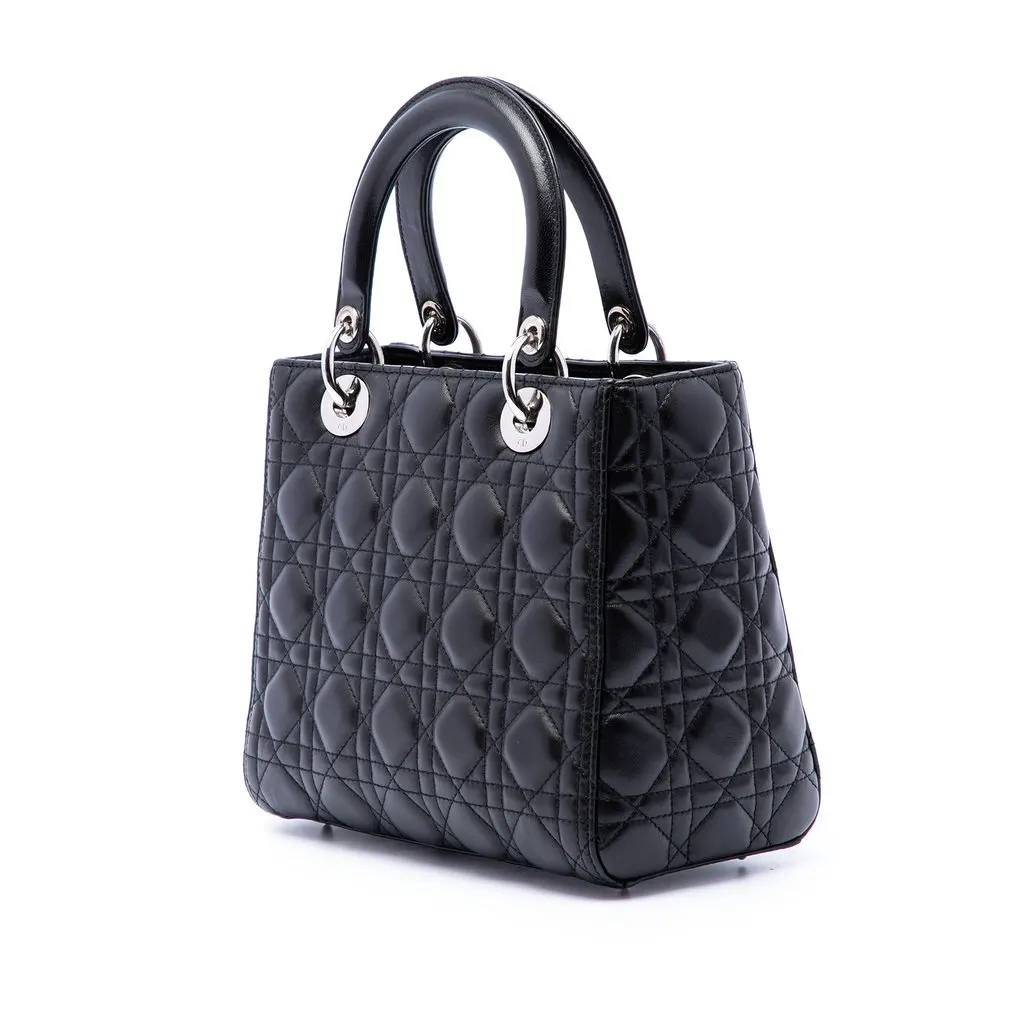 Dior Medium Lambskin Cannage Lady Dior Black Leather Very good - Back View