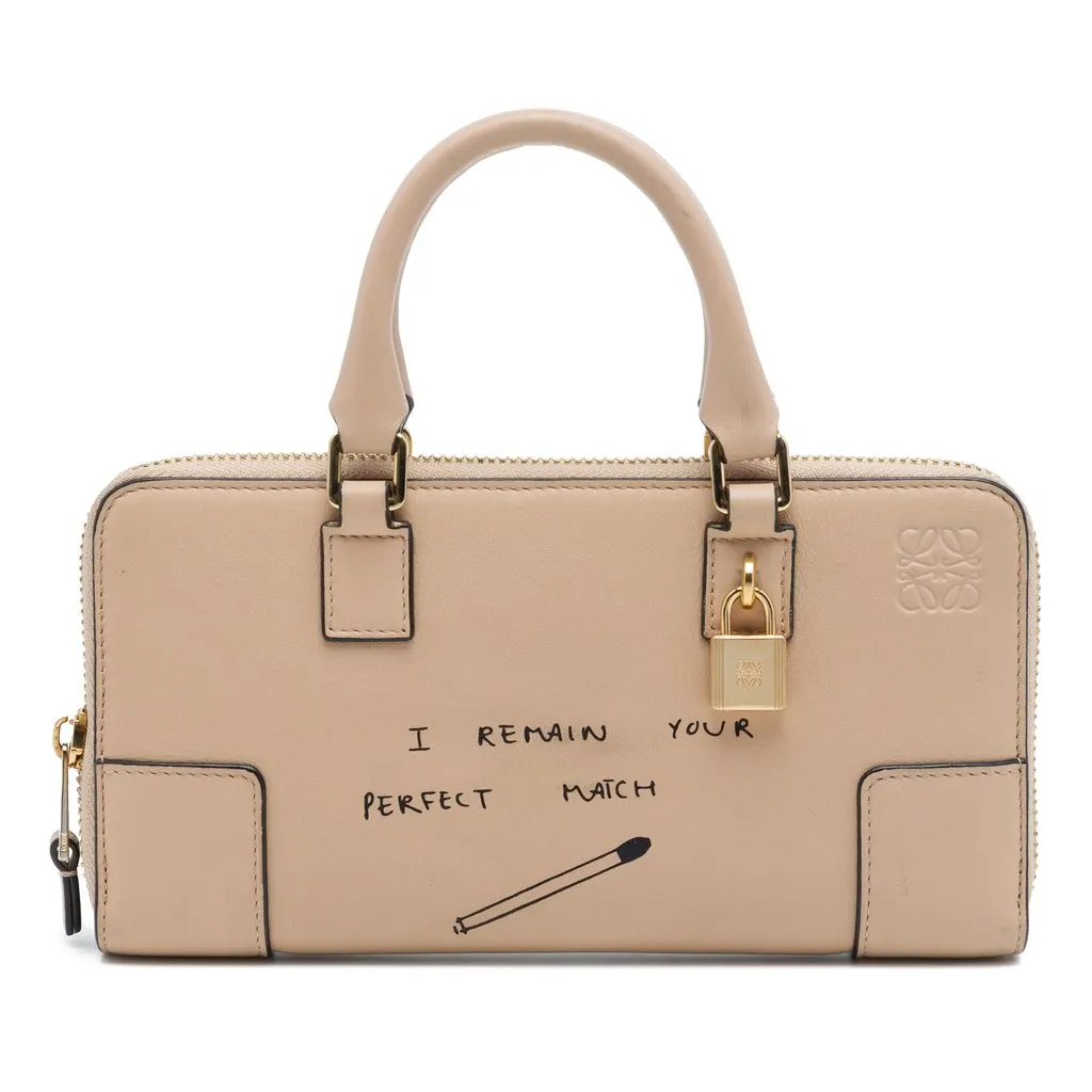 LOEWE Joe Brainard Words Leather Amazona Pouch Beige Leather Very good - Front View