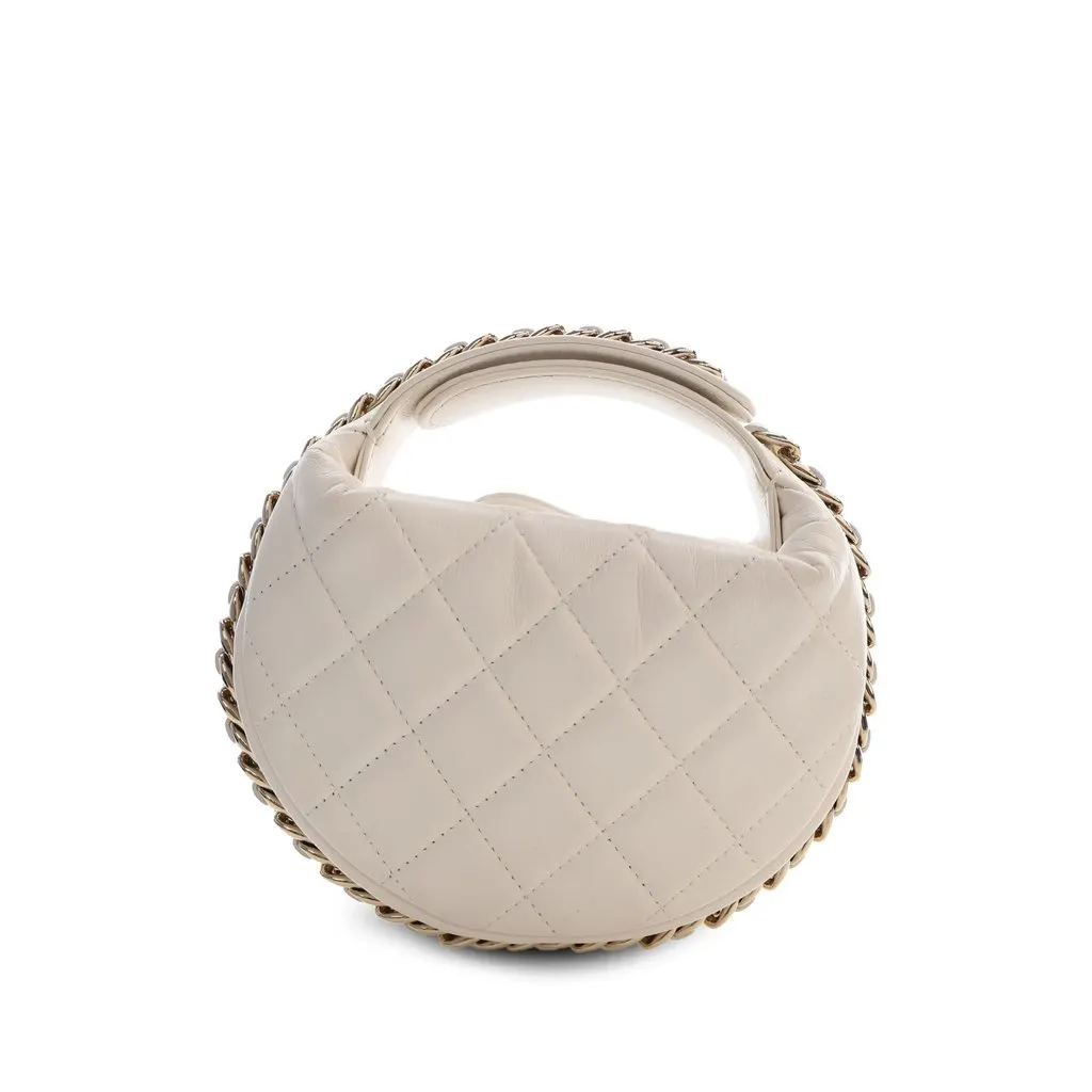 Chanel CC Quilted Lambskin Chain Around Pouch Hobo White Leather Very good - Back View