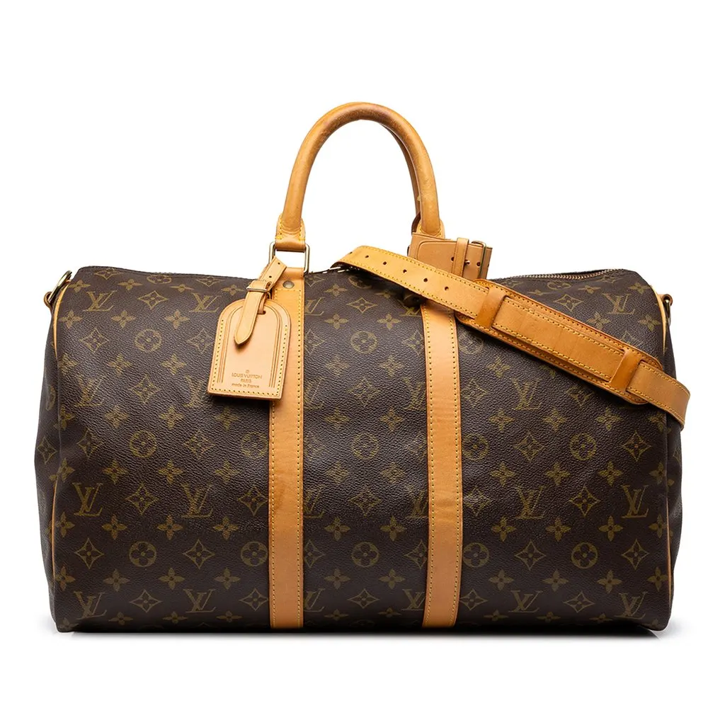 Louis Vuitton Monogram Keepall Bandouliere 45 Brown Canvas Good - Front View