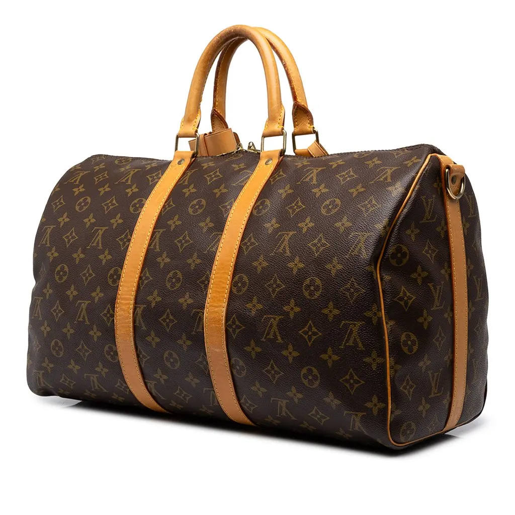 Louis Vuitton Monogram Keepall Bandouliere 45 Brown Canvas Good - Back View