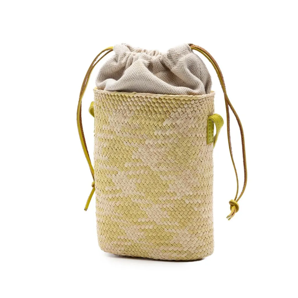 LOEWE Paulas Ibiza Raffia Anagram Square Pocket Bucket Bag Green Very good - Back View