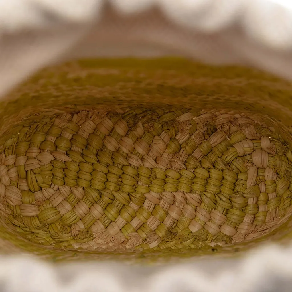 LOEWE Paulas Ibiza Raffia Anagram Square Pocket Bucket Bag Green Very good - Model View