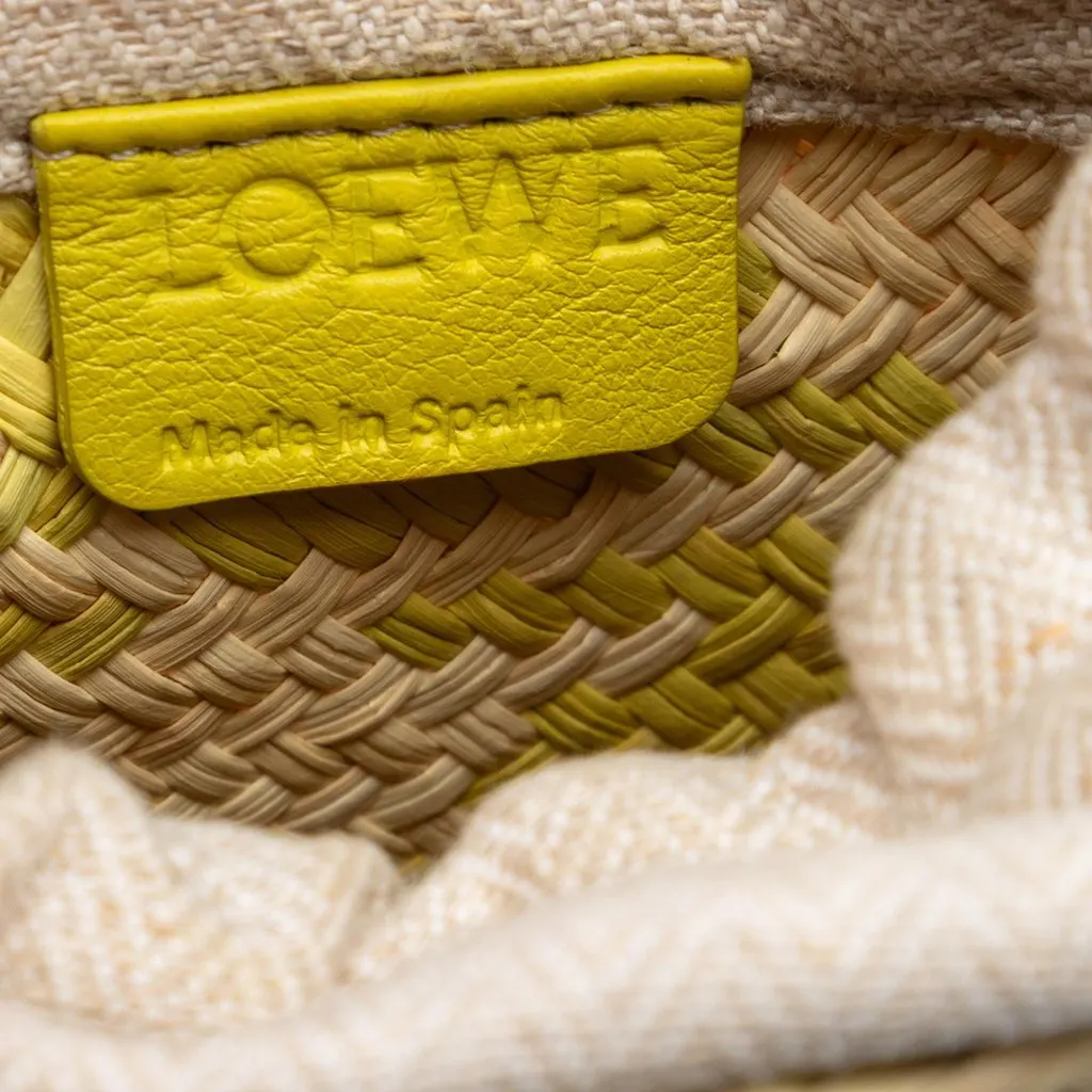 LOEWE Paulas Ibiza Raffia Anagram Square Pocket Bucket Bag Green Very good - Box View