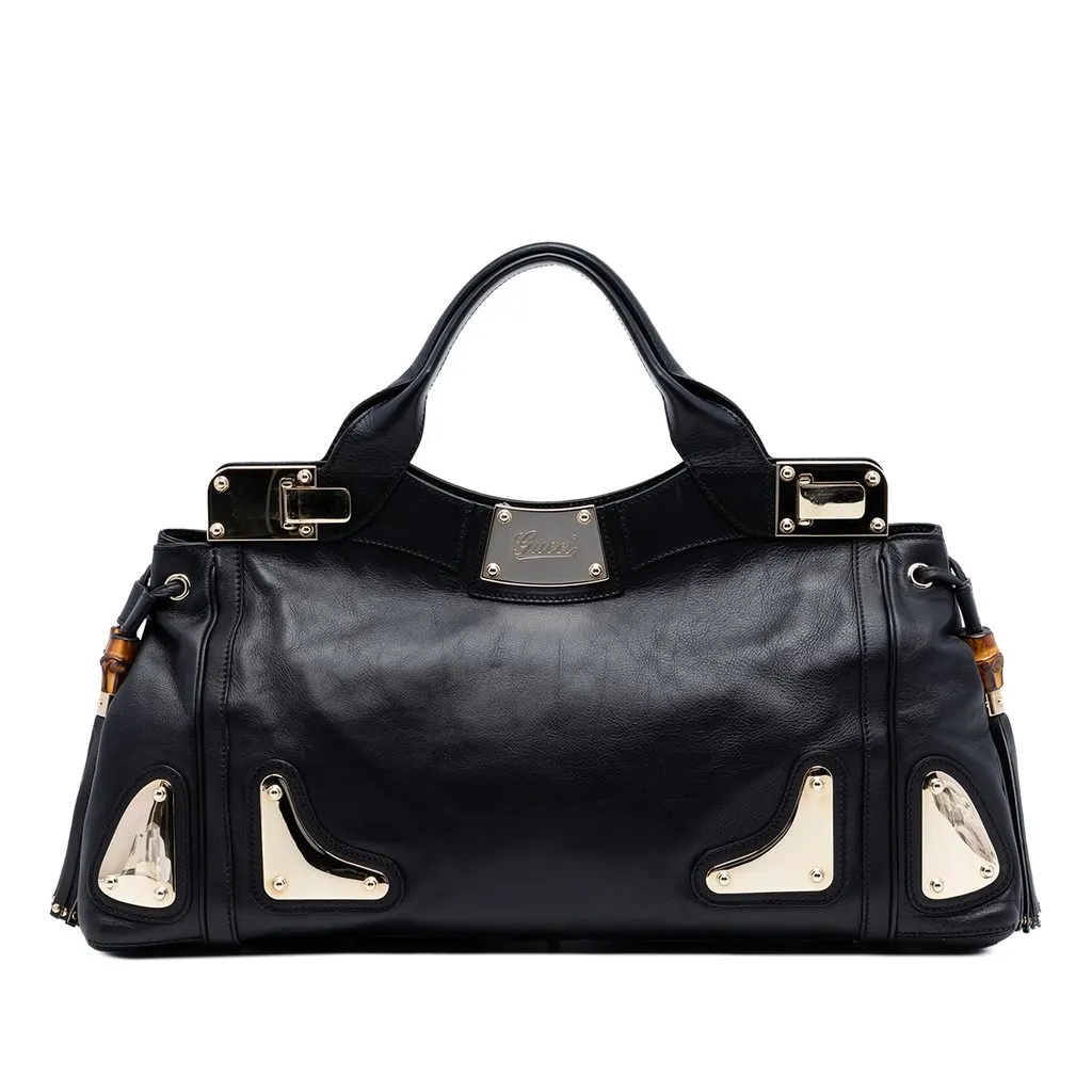Gucci Medium Leather Bamboo Tassel Race Top Handle Bag Black Leather Very good - Front View