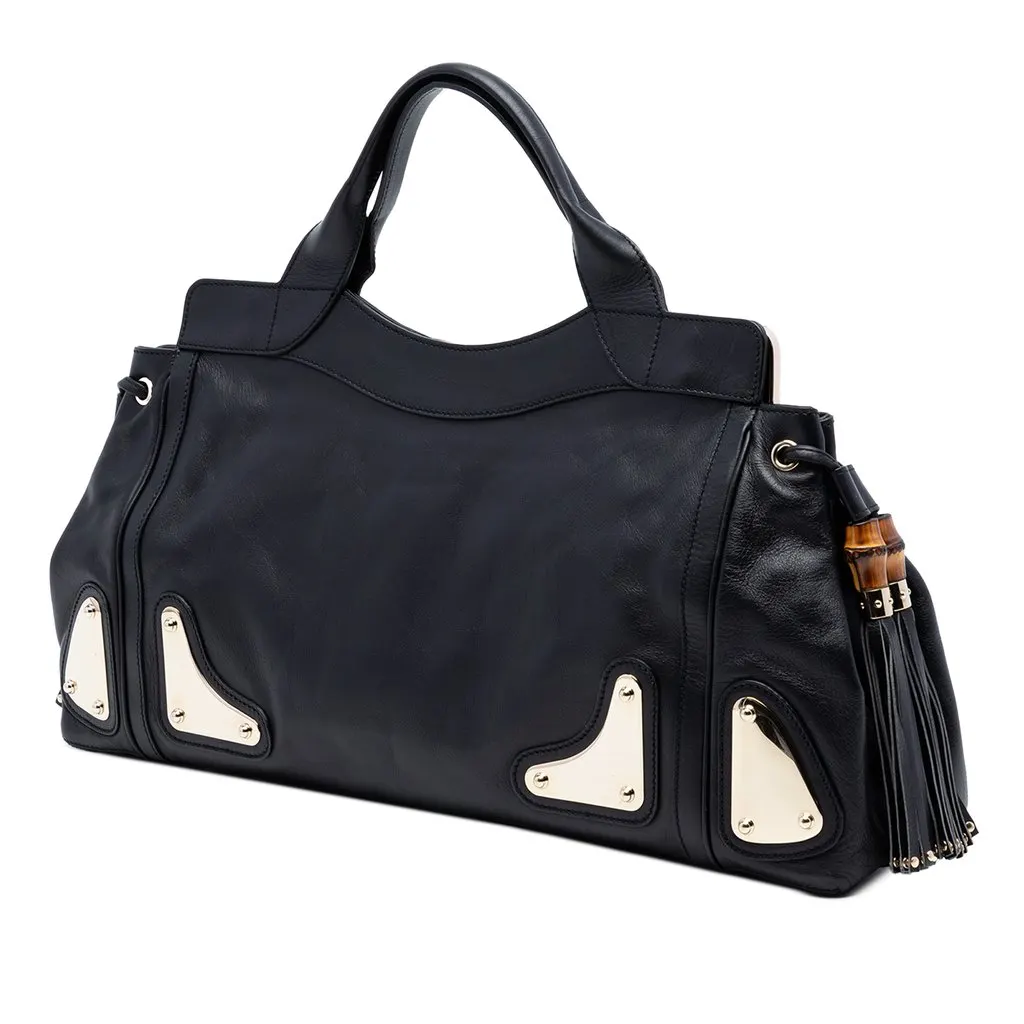 Gucci Medium Leather Bamboo Tassel Race Top Handle Bag Black Leather Very good - Back View