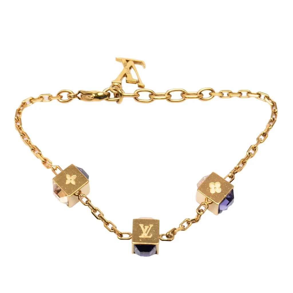 Louis Vuitton Gold Plated Gamble Crystal Bracelet Gold Metal Very good - Front View