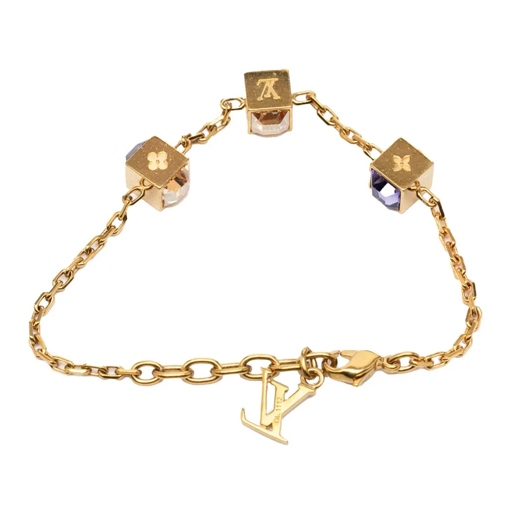 Louis Vuitton Gold Plated Gamble Crystal Bracelet Gold Metal Very good - Inside View