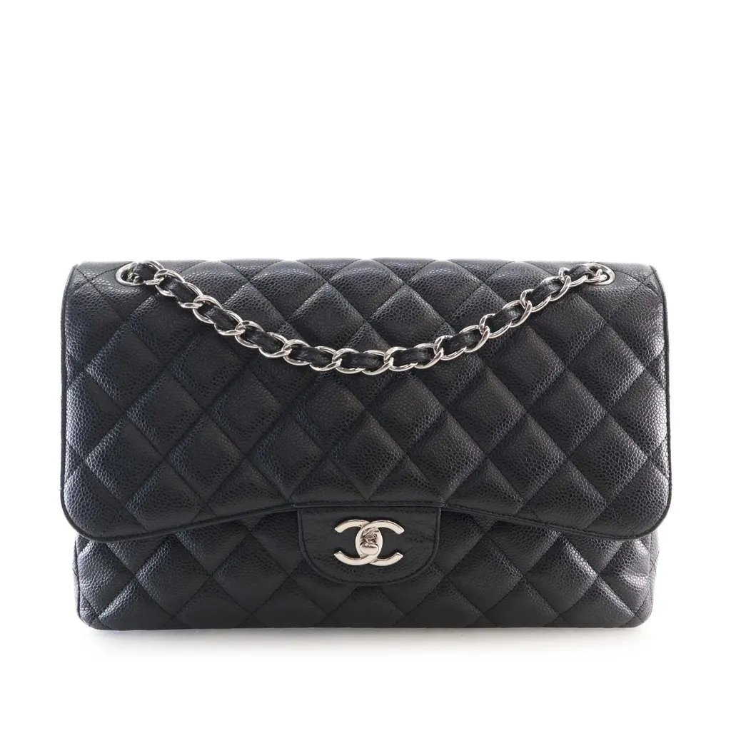 Chanel Jumbo Classic Caviar Double Flap Black Leather Very good - Front View