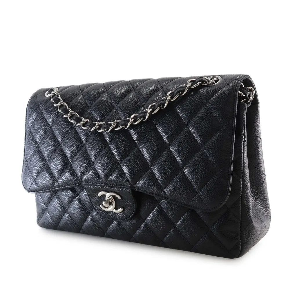 Chanel Jumbo Classic Caviar Double Flap Black Leather Very good - Back View
