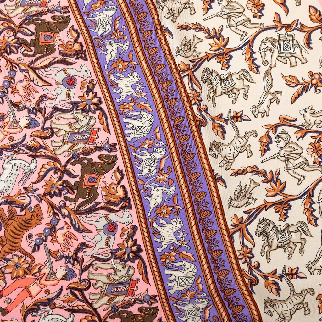 Hermès Chasse en Inde Silk Scarf 90 White Very good - Inside View