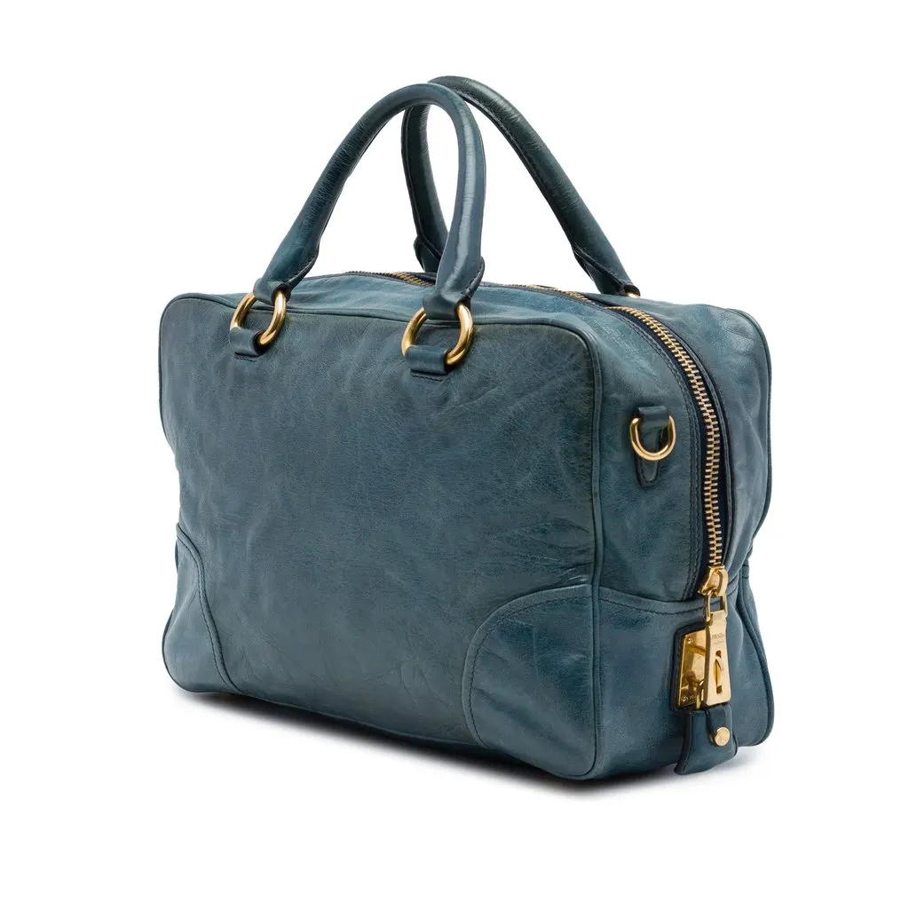 Prada Vitello Shine Satchel Blue Leather Very good - Back View