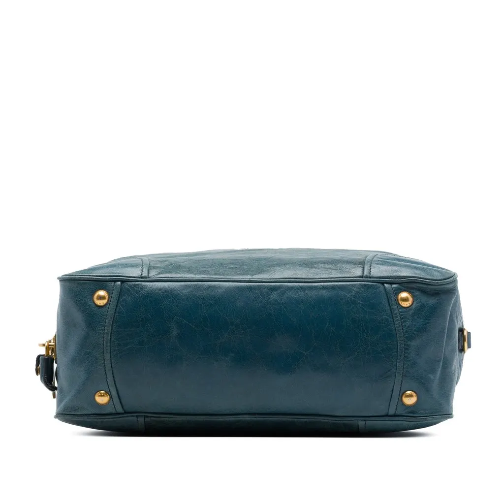 Prada Vitello Shine Satchel Blue Leather Very good - Inside View