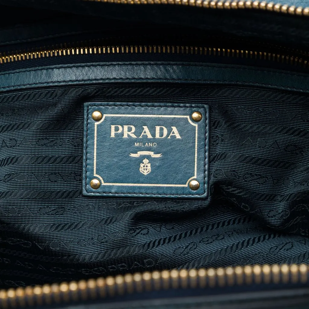 Prada Vitello Shine Satchel Blue Leather Very good - Box View