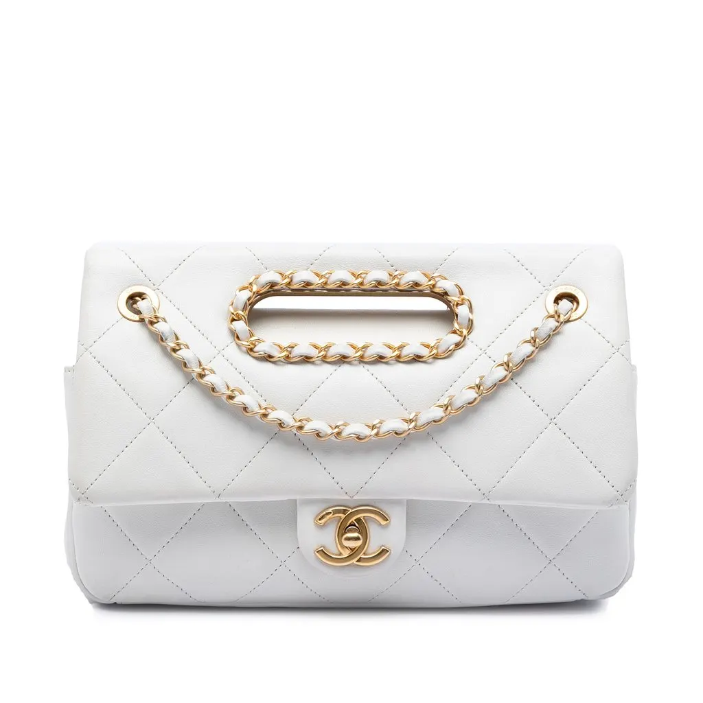 Chanel Medium Quilted Lambskin A Real Catch Flap White Leather Very good - Front View