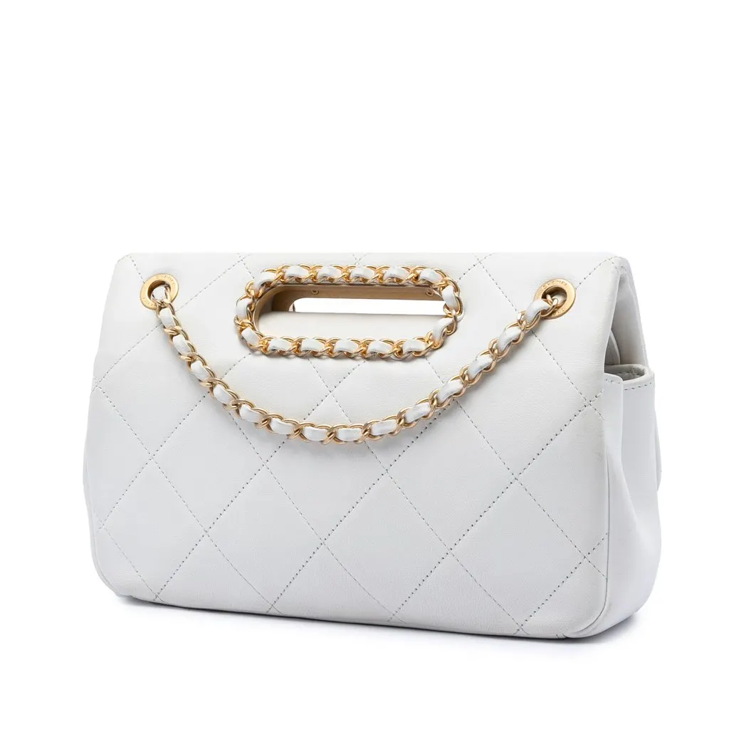 Chanel Medium Quilted Lambskin A Real Catch Flap White Leather Very good - Back View