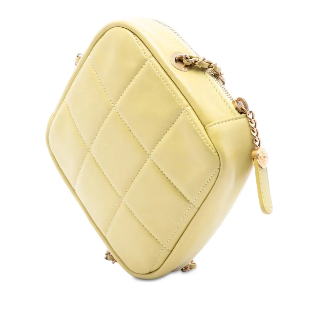 Chanel CC Quilted Lambskin Diamond Clutch with Chain Yellow Leather Very good - Back View