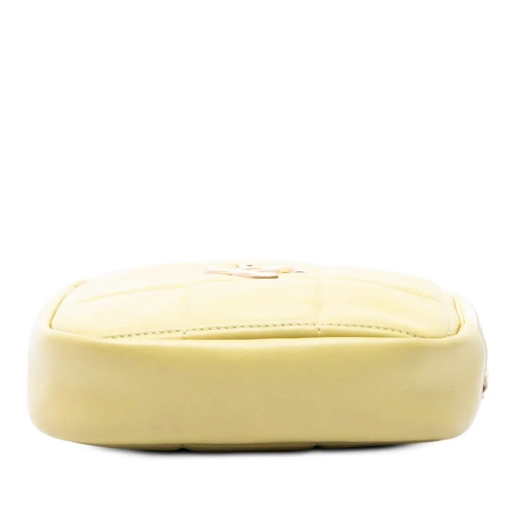 Chanel CC Quilted Lambskin Diamond Clutch with Chain Yellow Leather Very good - Inside View