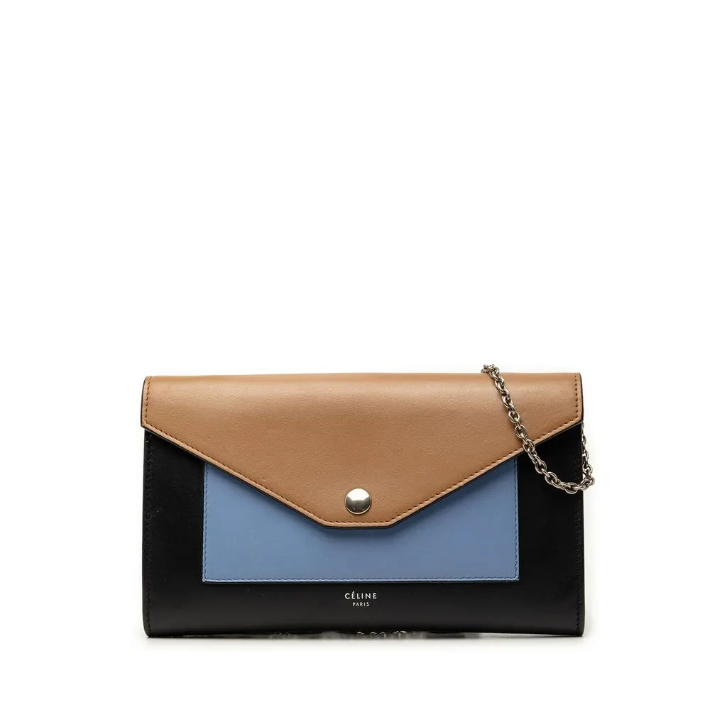 Celine Tricolor Leather Pocket Envelope Wallet On Chain Black Leather Very good - Front View