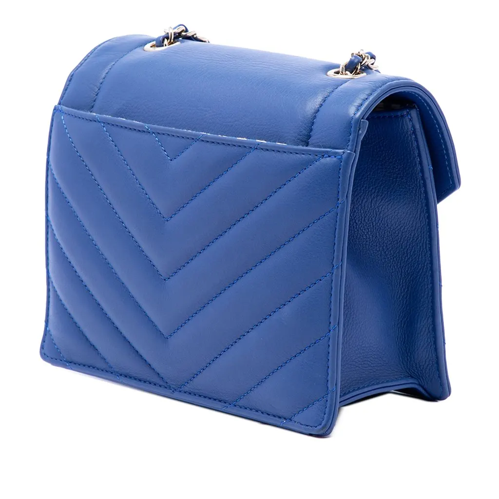 Chanel Small CC Chevron Calfskin Envelope Flap Blue Leather Very good - Back View