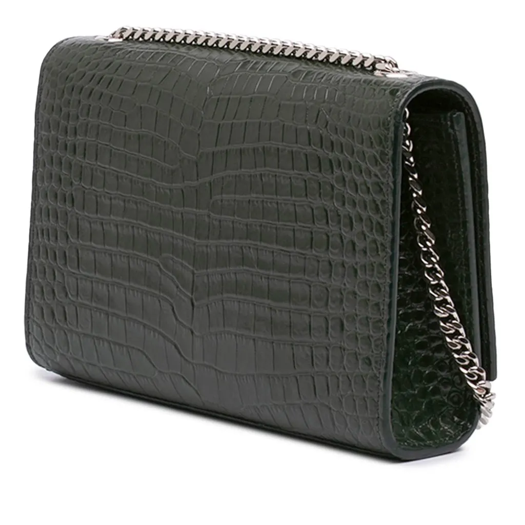 Saint Laurent Medium Croc Embossed Leather Kate Tassel Crossbody Green Leather Very good - Back View