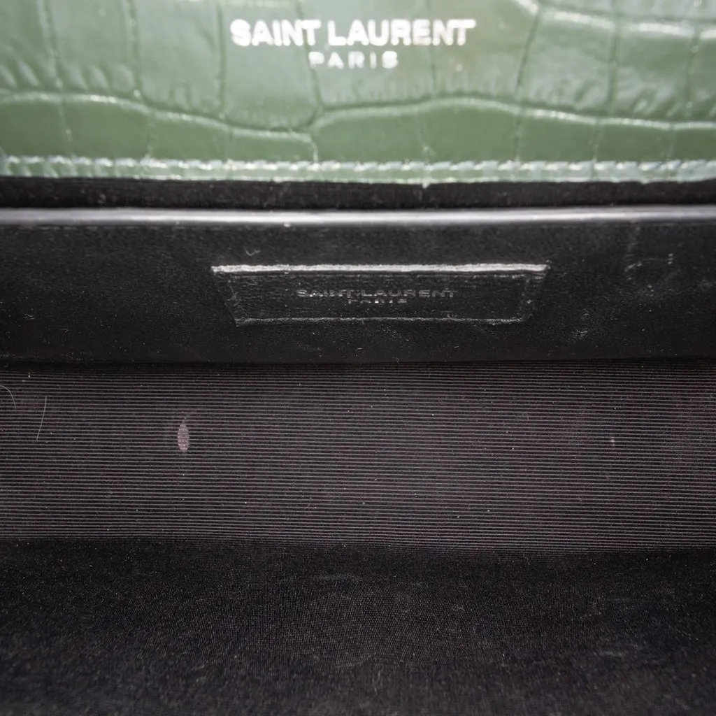 Saint Laurent Medium Croc Embossed Leather Kate Tassel Crossbody Green Leather Very good - Model View
