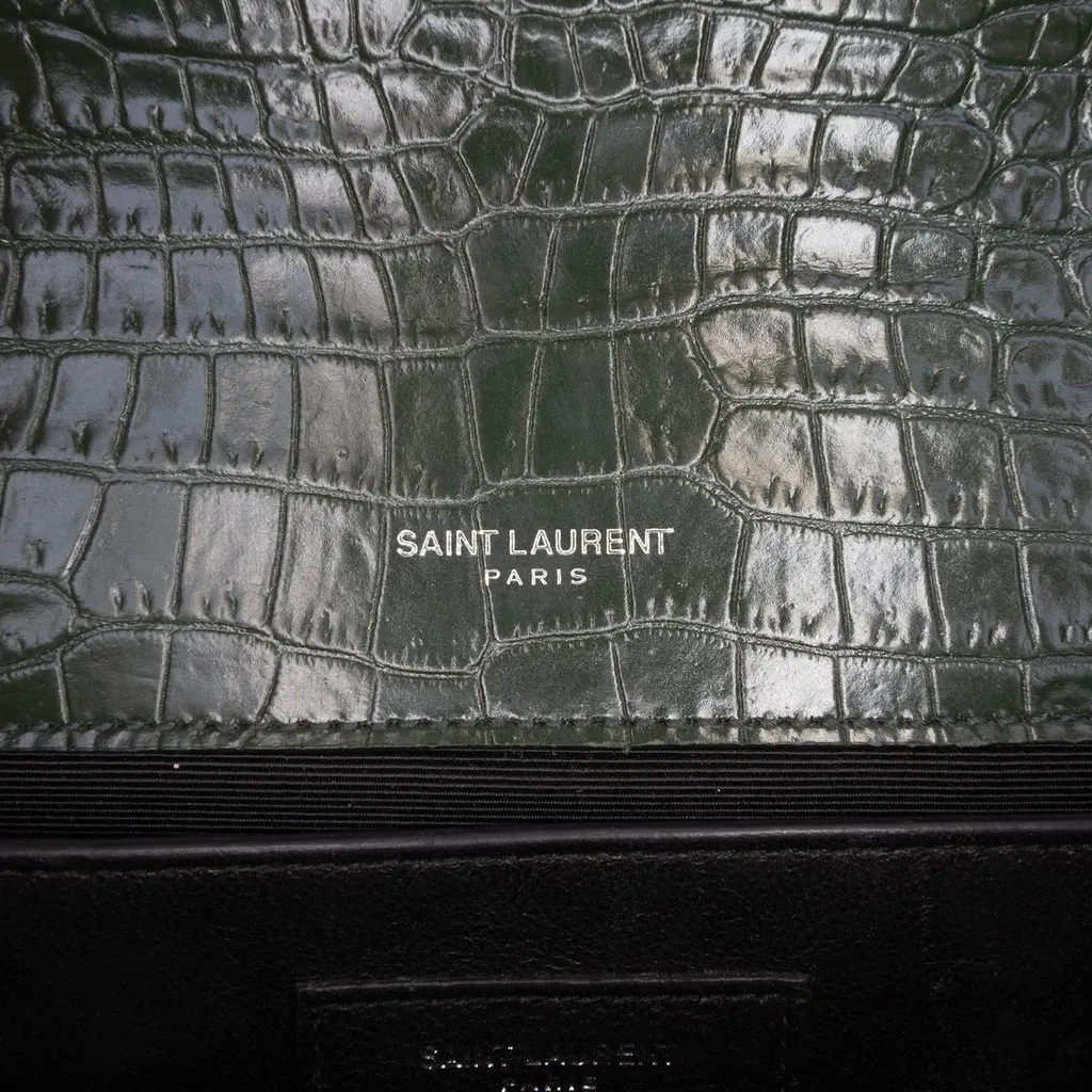 Saint Laurent Medium Croc Embossed Leather Kate Tassel Crossbody Green Leather Very good - Box View
