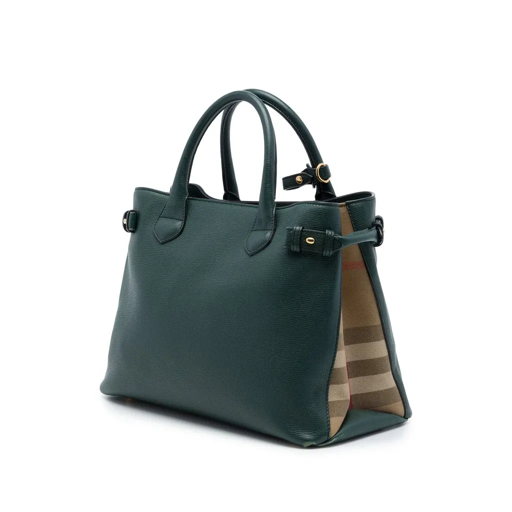 Burberry Medium Leather and House Check Banner Satchel Green Leather Good - Back View