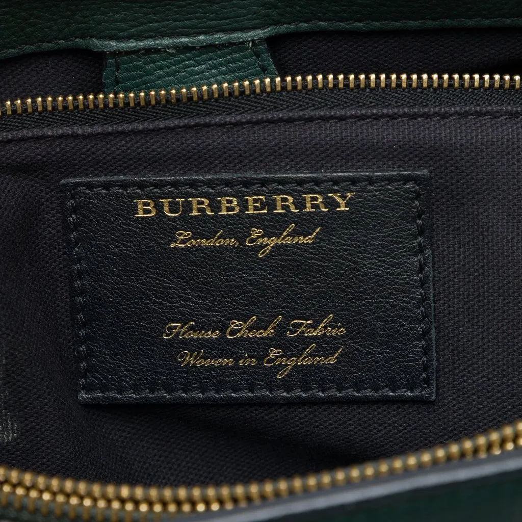 Burberry Medium Leather and House Check Banner Satchel Green Leather Good - Box View
