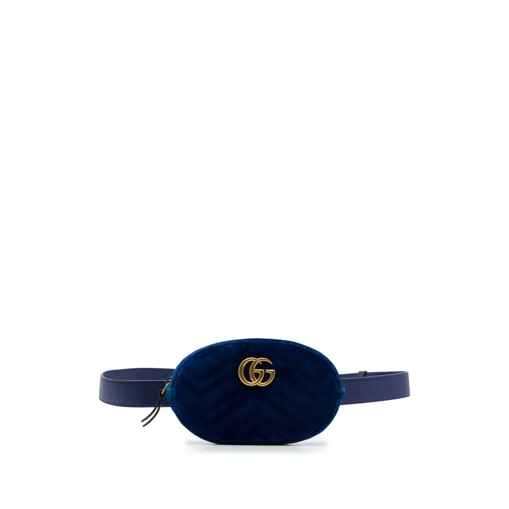 Gucci GG Marmont Matelasse Velvet Belt Bag Blue Velvet Very good - Front View