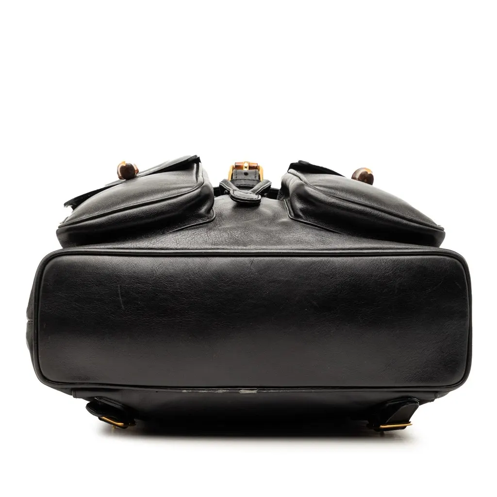 Gucci Calfskin Bamboo Drawstring Backpack Black Leather Good - Inside View