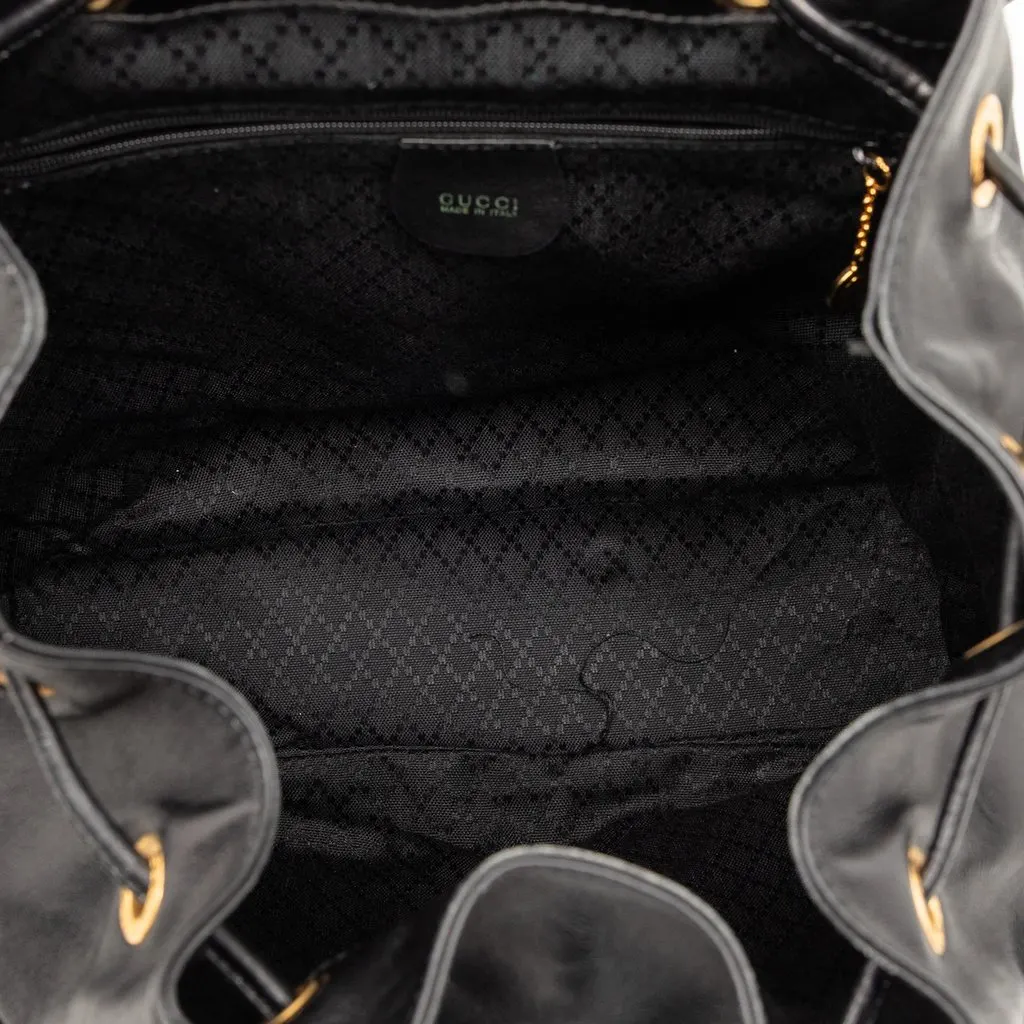 Gucci Calfskin Bamboo Drawstring Backpack Black Leather Good - Model View