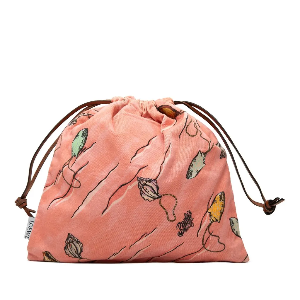 Loewe Paulas Ibiza Canvas Seashell Print Drawstring Pouch Pink Canvas Very good - Front View