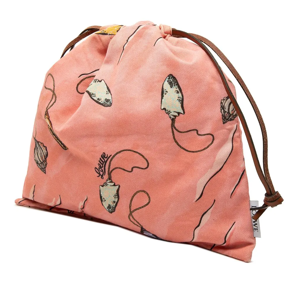Loewe Paulas Ibiza Canvas Seashell Print Drawstring Pouch Pink Canvas Very good - Back View