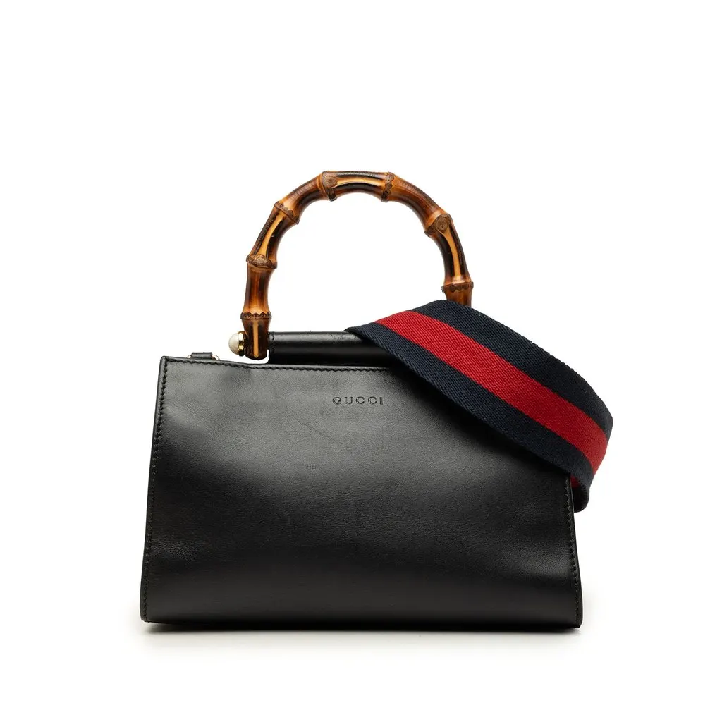 Gucci Mini Nappa Bamboo Web Nymphaea Top Handle Bag Black Leather Very good - Front View