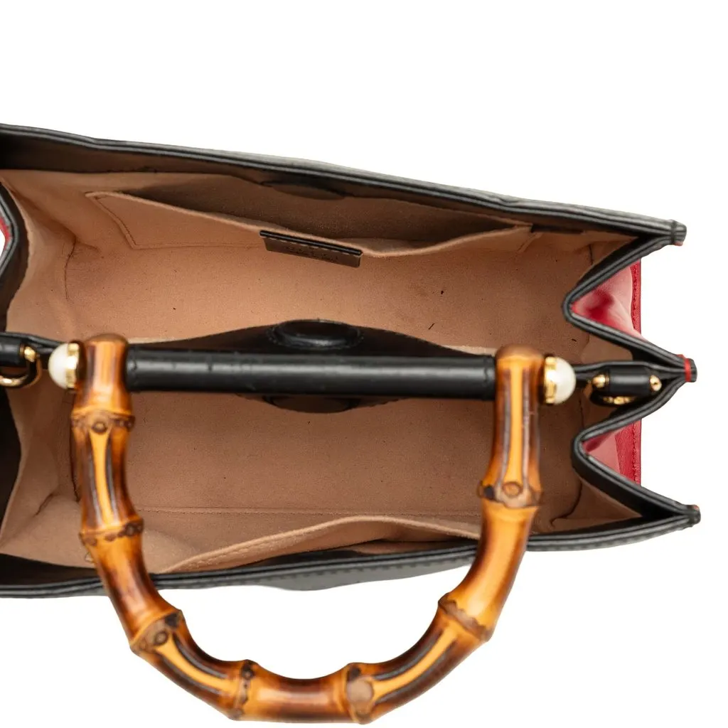 Gucci Mini Nappa Bamboo Web Nymphaea Top Handle Bag Black Leather Very good - Model View