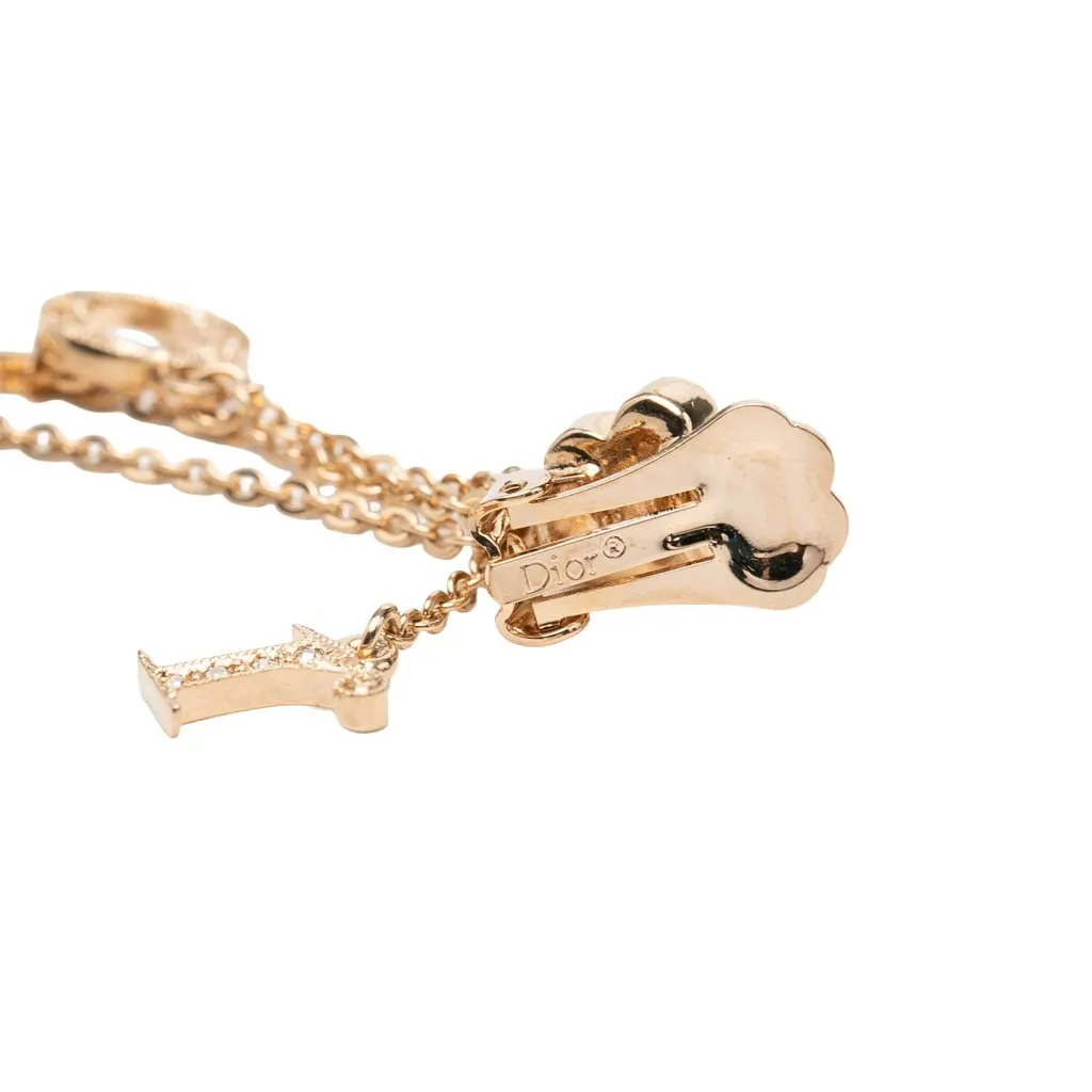 Dior Gold Plated Strass Flower Logo Charm Drop Clip On Earrings Gold Metal Very good - Inside View