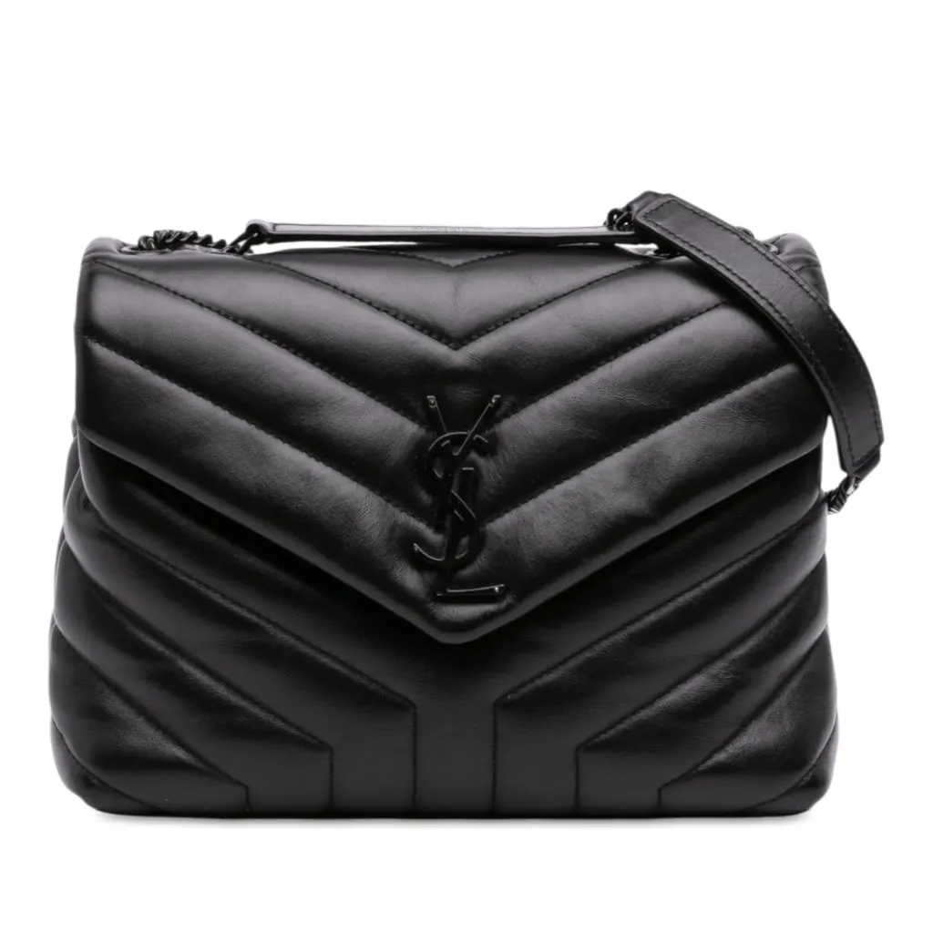 Saint Laurent Small Matelasse Calfskin Monogram Monochrome LouLou Shoulder Bag Black Leather Very good - Front View