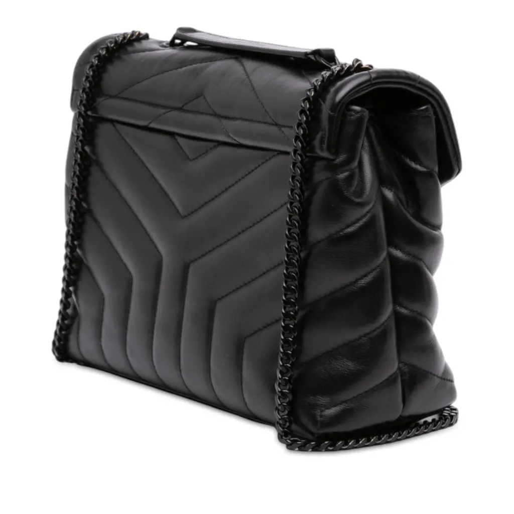 Saint Laurent Small Matelasse Calfskin Monogram Monochrome LouLou Shoulder Bag Black Leather Very good - Back View