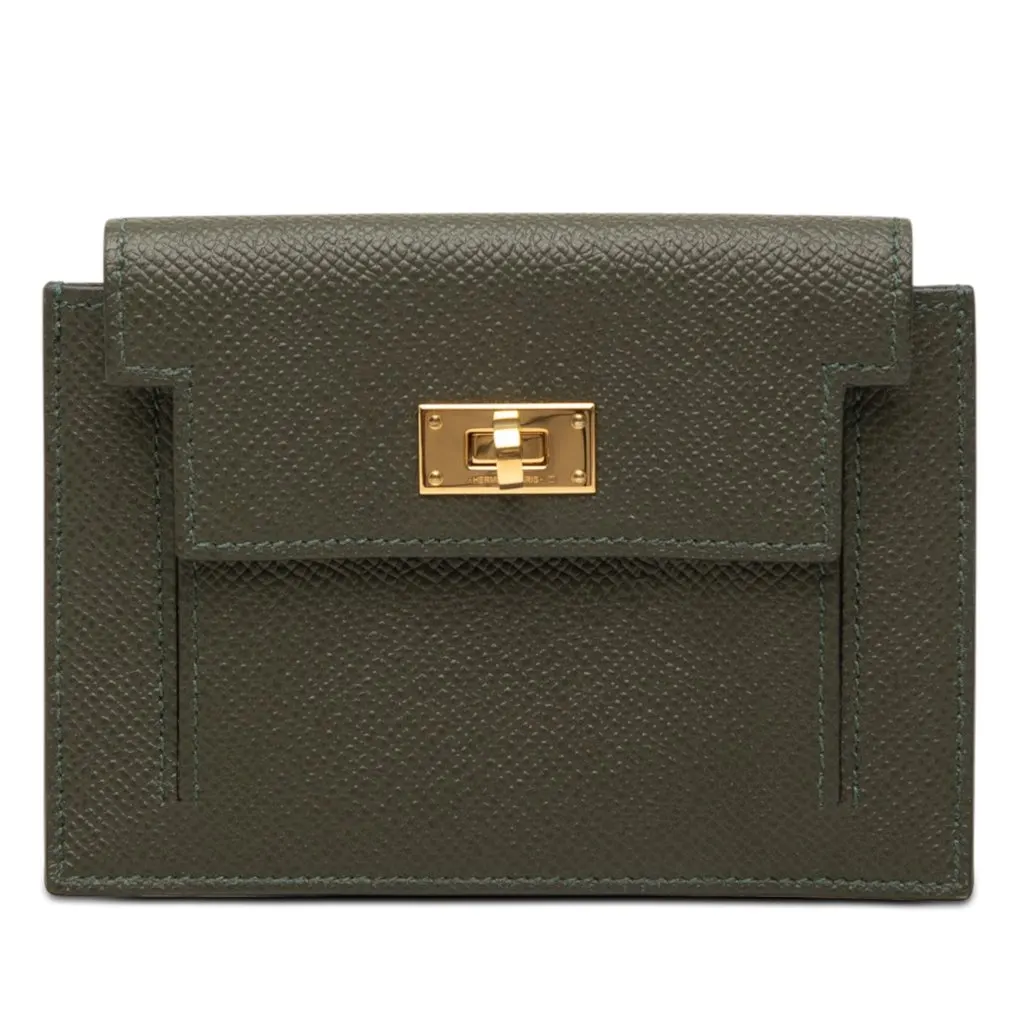 Hermès Kelly Pocket Compact Wallet Green Leather Very good - Front View