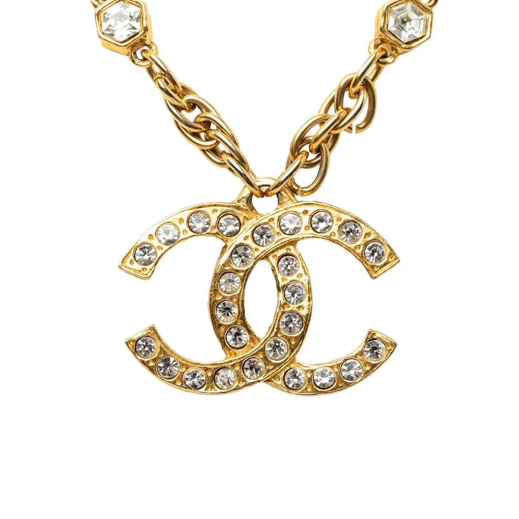 Chanel CC Gold Plated Strass Pendant Necklace Gold Metal Very good - Back View