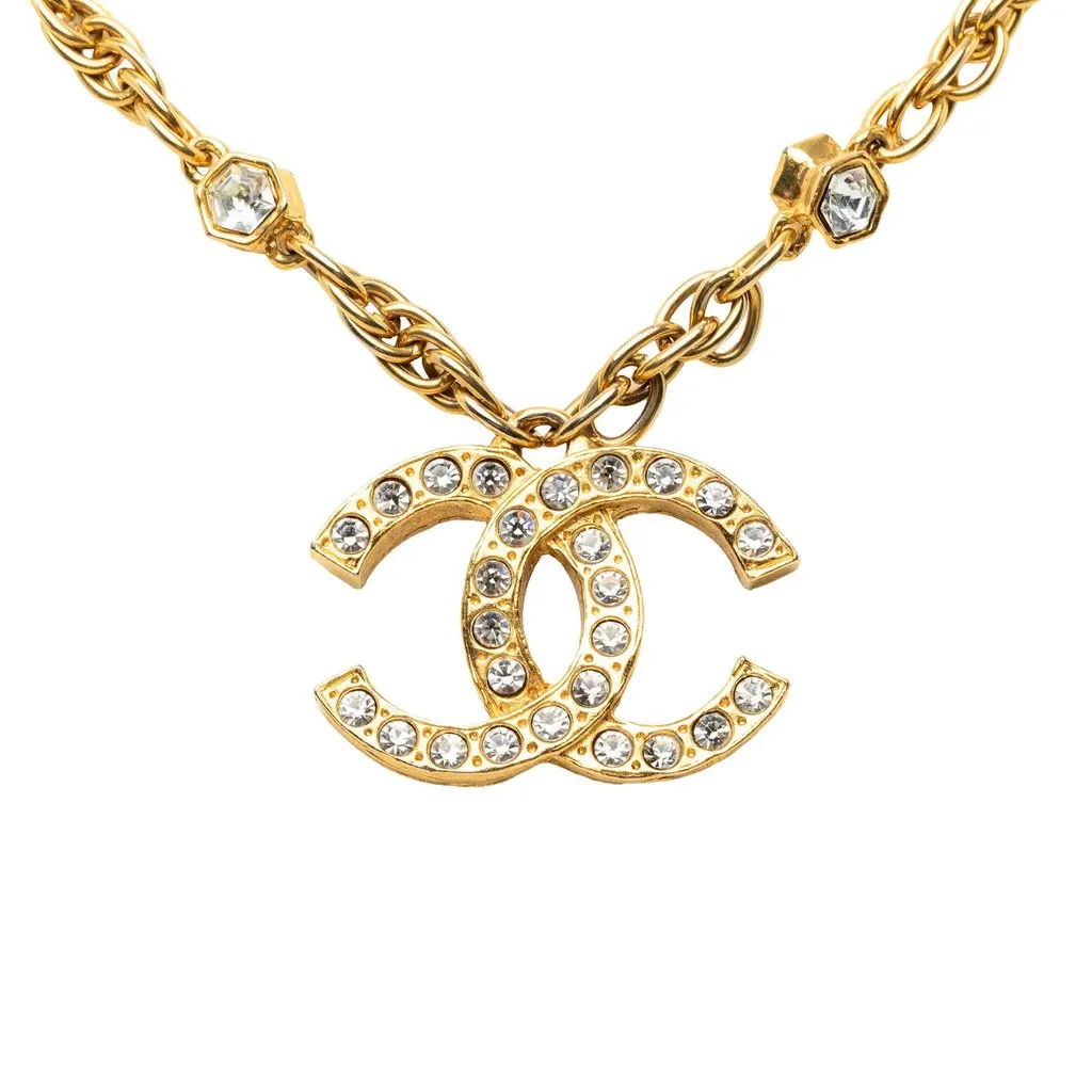 Chanel CC Gold Plated Strass Pendant Necklace Gold Metal Very good - Inside View